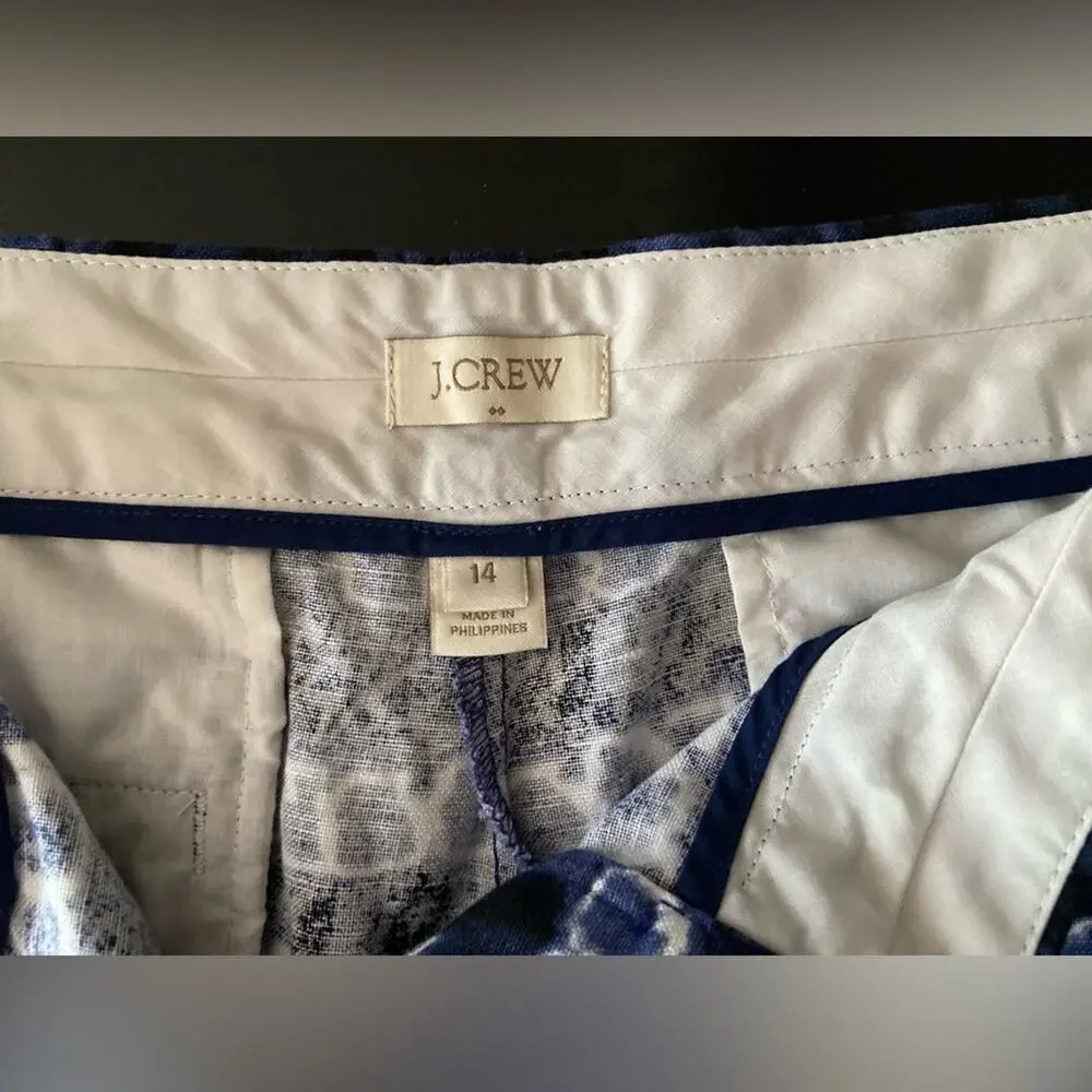 JCREW Navy Blue Tie-Dye Linen Chino Shorts sz 14 (NWOT)